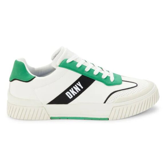 NEW DKNY  mens Side Logo Perforated Race Toe Two Toned Sneakers White/green 364m - Picture 1 of 9